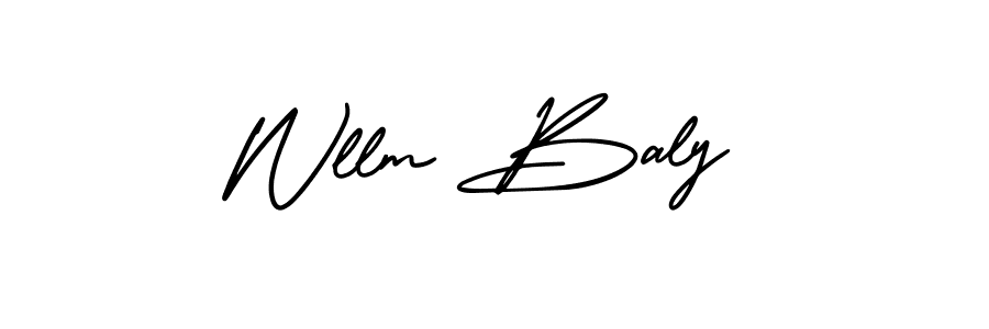 The best way (AmerikaSignatureDemo-Regular) to make a short signature is to pick only two or three words in your name. The name Wllm Baly include a total of six letters. For converting this name. Wllm Baly signature style 3 images and pictures png