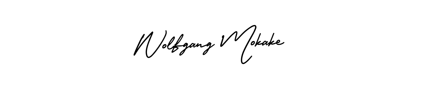 How to make Wolfgang Mokake name signature. Use AmerikaSignatureDemo-Regular style for creating short signs online. This is the latest handwritten sign. Wolfgang Mokake signature style 3 images and pictures png