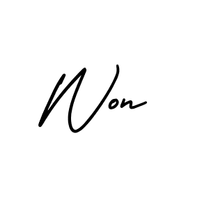 How to make Won name signature. Use AmerikaSignatureDemo-Regular style for creating short signs online. This is the latest handwritten sign. Won signature style 3 images and pictures png