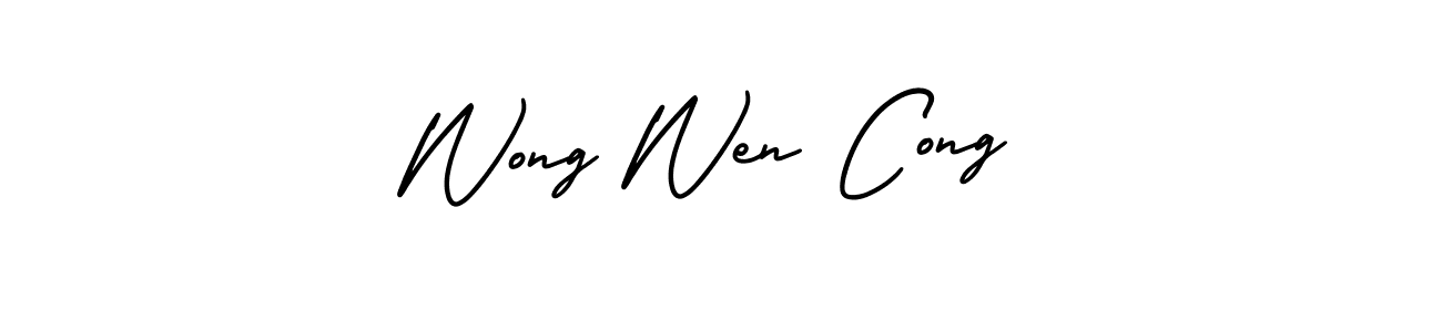 This is the best signature style for the Wong Wen Cong name. Also you like these signature font (AmerikaSignatureDemo-Regular). Mix name signature. Wong Wen Cong signature style 3 images and pictures png