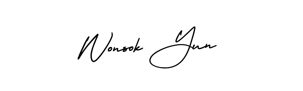 Design your own signature with our free online signature maker. With this signature software, you can create a handwritten (AmerikaSignatureDemo-Regular) signature for name Wonsok Yun. Wonsok Yun signature style 3 images and pictures png
