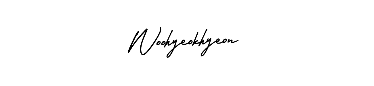 Use a signature maker to create a handwritten signature online. With this signature software, you can design (AmerikaSignatureDemo-Regular) your own signature for name Woohyeokhyeon. Woohyeokhyeon signature style 3 images and pictures png