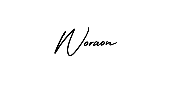 You should practise on your own different ways (AmerikaSignatureDemo-Regular) to write your name (Woraon) in signature. don't let someone else do it for you. Woraon signature style 3 images and pictures png