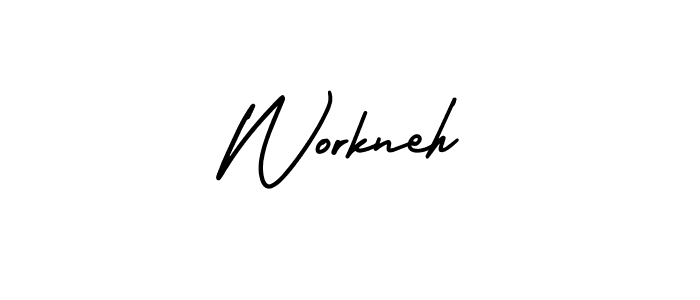 if you are searching for the best signature style for your name Workneh. so please give up your signature search. here we have designed multiple signature styles  using AmerikaSignatureDemo-Regular. Workneh signature style 3 images and pictures png
