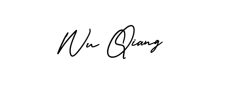 You should practise on your own different ways (AmerikaSignatureDemo-Regular) to write your name (Wu Qiang) in signature. don't let someone else do it for you. Wu Qiang signature style 3 images and pictures png