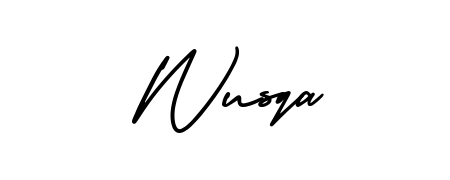 The best way (AmerikaSignatureDemo-Regular) to make a short signature is to pick only two or three words in your name. For converting this name Wusqa. Wusqa signature style 3 images and pictures png
