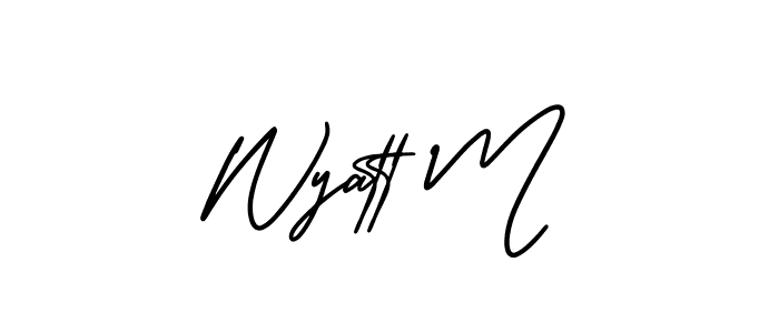 if you are searching for the best signature style for your name Wyatt M. so please give up your signature search. here we have designed multiple signature styles  using AmerikaSignatureDemo-Regular. Wyatt M signature style 3 images and pictures png