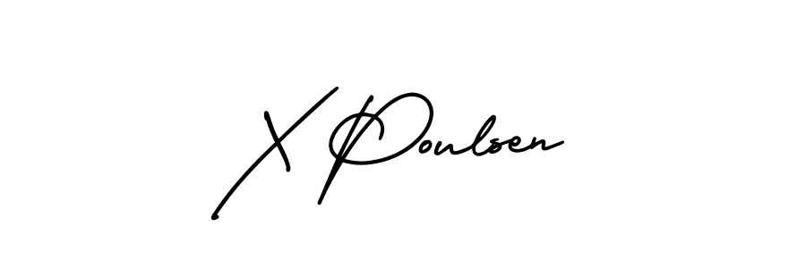 The best way (AmerikaSignatureDemo-Regular) to make a short signature is to pick only two or three words in your name. The name X Poulsen include a total of six letters. For converting this name. X Poulsen signature style 3 images and pictures png