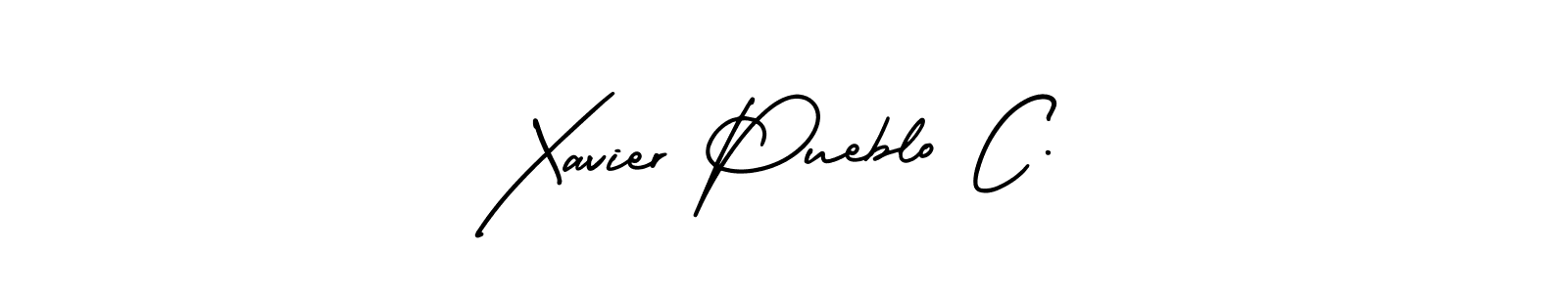 You should practise on your own different ways (AmerikaSignatureDemo-Regular) to write your name (Xavier Pueblo C.) in signature. don't let someone else do it for you. Xavier Pueblo C. signature style 3 images and pictures png