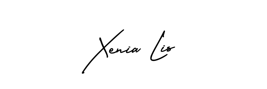 You should practise on your own different ways (AmerikaSignatureDemo-Regular) to write your name (Xenia Lis) in signature. don't let someone else do it for you. Xenia Lis signature style 3 images and pictures png