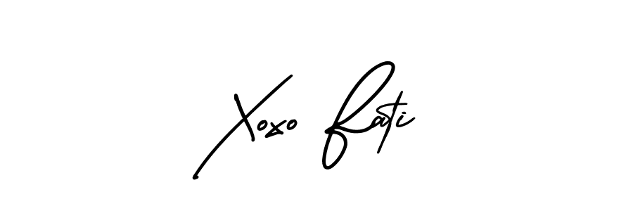 You should practise on your own different ways (AmerikaSignatureDemo-Regular) to write your name (Xoxo Fati) in signature. don't let someone else do it for you. Xoxo Fati signature style 3 images and pictures png