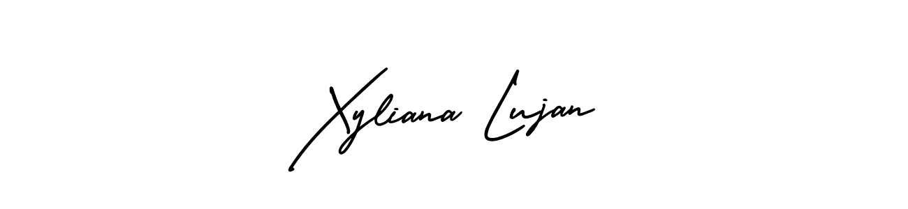 You should practise on your own different ways (AmerikaSignatureDemo-Regular) to write your name (Xyliana Lujan) in signature. don't let someone else do it for you. Xyliana Lujan signature style 3 images and pictures png