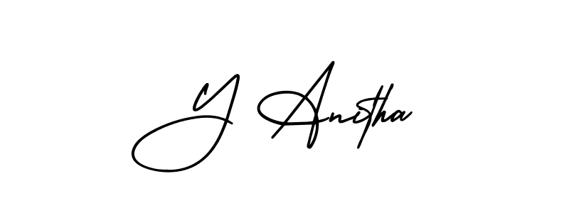 You should practise on your own different ways (AmerikaSignatureDemo-Regular) to write your name (Y Anitha) in signature. don't let someone else do it for you. Y Anitha signature style 3 images and pictures png