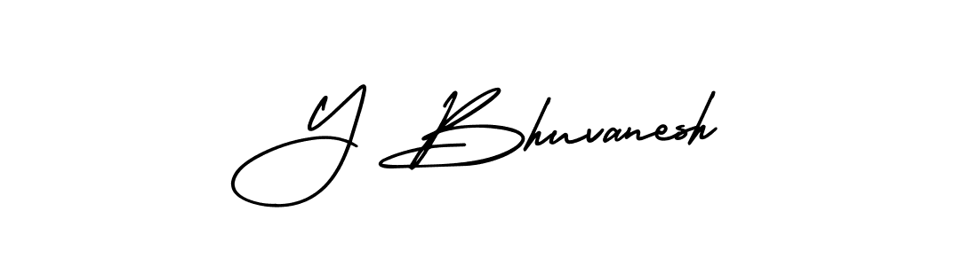 You should practise on your own different ways (AmerikaSignatureDemo-Regular) to write your name (Y Bhuvanesh) in signature. don't let someone else do it for you. Y Bhuvanesh signature style 3 images and pictures png