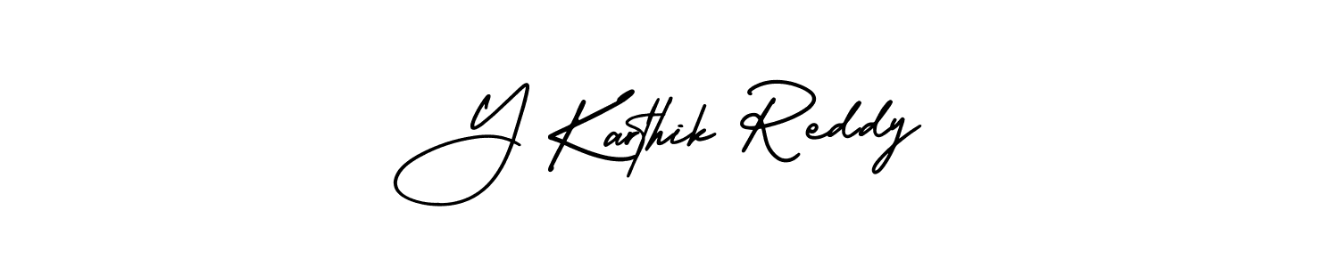 The best way (AmerikaSignatureDemo-Regular) to make a short signature is to pick only two or three words in your name. The name Y Karthik Reddy include a total of six letters. For converting this name. Y Karthik Reddy signature style 3 images and pictures png