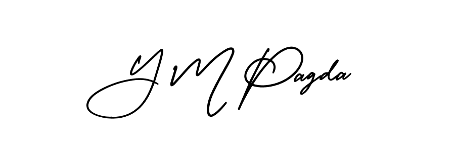 You should practise on your own different ways (AmerikaSignatureDemo-Regular) to write your name (Y M Pagda) in signature. don't let someone else do it for you. Y M Pagda signature style 3 images and pictures png