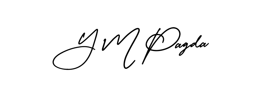 You should practise on your own different ways (AmerikaSignatureDemo-Regular) to write your name (Y M Pagda) in signature. don't let someone else do it for you. Y M Pagda signature style 3 images and pictures png