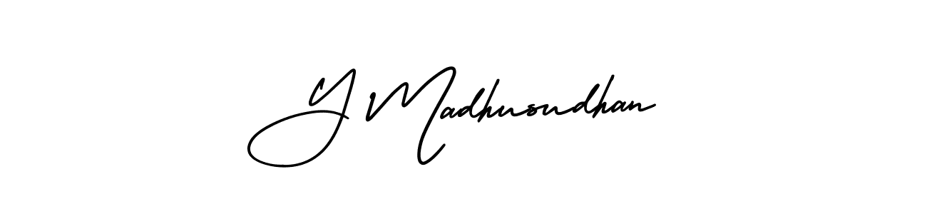 How to make Y Madhusudhan name signature. Use AmerikaSignatureDemo-Regular style for creating short signs online. This is the latest handwritten sign. Y Madhusudhan signature style 3 images and pictures png