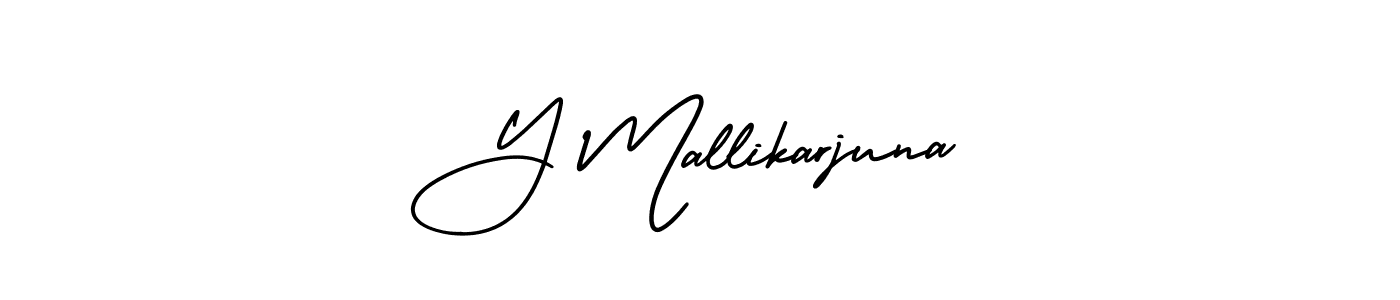 You should practise on your own different ways (AmerikaSignatureDemo-Regular) to write your name (Y Mallikarjuna) in signature. don't let someone else do it for you. Y Mallikarjuna signature style 3 images and pictures png