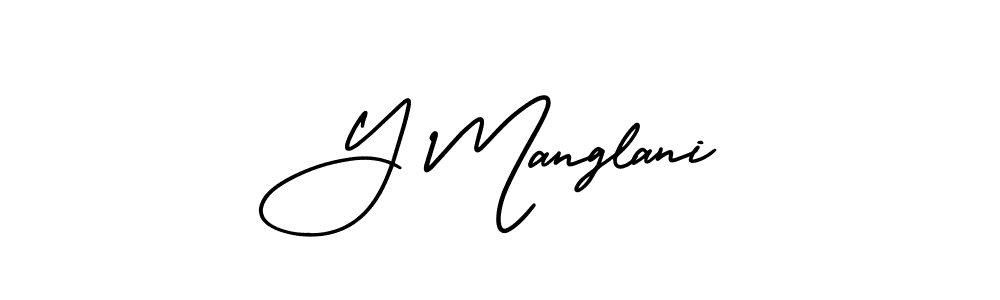 You should practise on your own different ways (AmerikaSignatureDemo-Regular) to write your name (Y Manglani) in signature. don't let someone else do it for you. Y Manglani signature style 3 images and pictures png