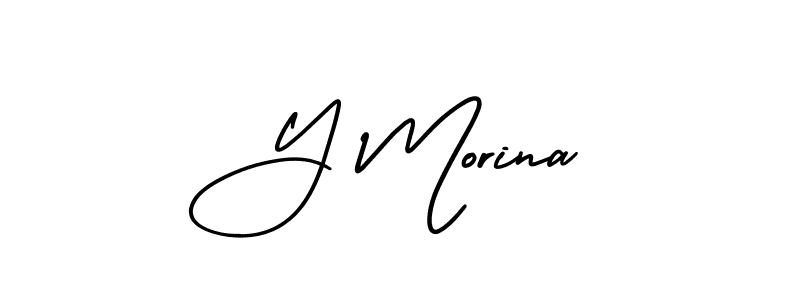 The best way (AmerikaSignatureDemo-Regular) to make a short signature is to pick only two or three words in your name. The name Y Morina include a total of six letters. For converting this name. Y Morina signature style 3 images and pictures png