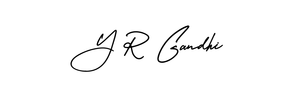 You should practise on your own different ways (AmerikaSignatureDemo-Regular) to write your name (Y R Gandhi) in signature. don't let someone else do it for you. Y R Gandhi signature style 3 images and pictures png