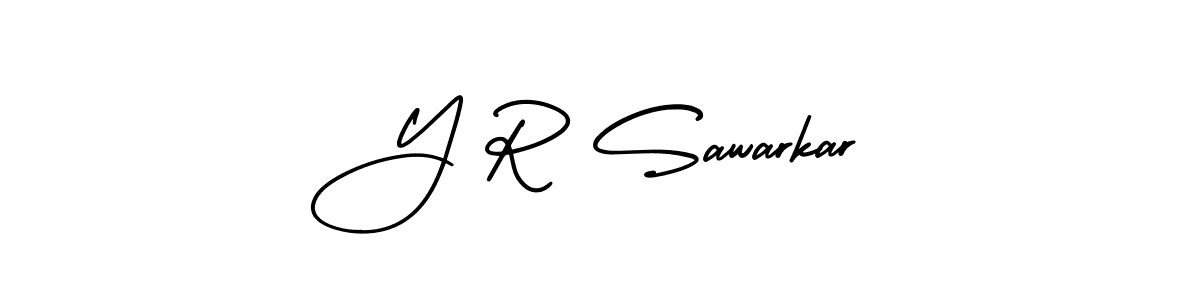 You should practise on your own different ways (AmerikaSignatureDemo-Regular) to write your name (Y R Sawarkar) in signature. don't let someone else do it for you. Y R Sawarkar signature style 3 images and pictures png