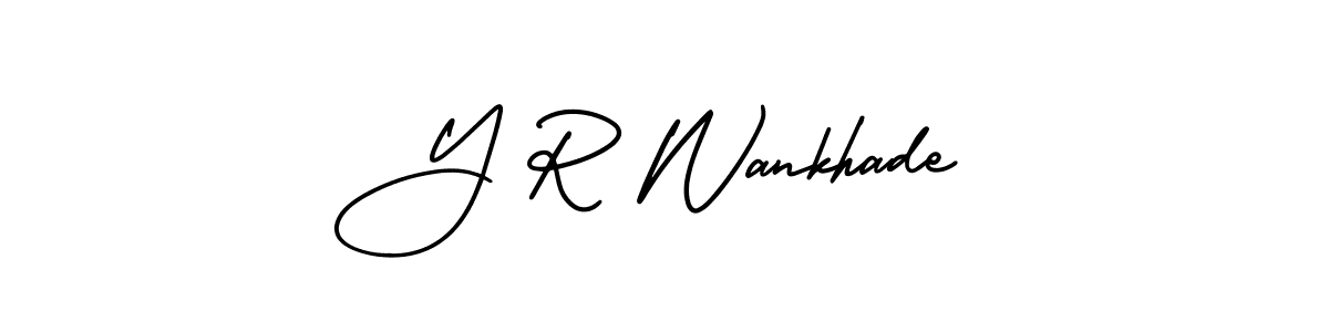 You should practise on your own different ways (AmerikaSignatureDemo-Regular) to write your name (Y R Wankhade) in signature. don't let someone else do it for you. Y R Wankhade signature style 3 images and pictures png