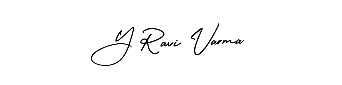 You should practise on your own different ways (AmerikaSignatureDemo-Regular) to write your name (Y Ravi Varma) in signature. don't let someone else do it for you. Y Ravi Varma signature style 3 images and pictures png