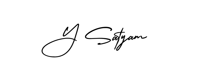 You should practise on your own different ways (AmerikaSignatureDemo-Regular) to write your name (Y Satyam) in signature. don't let someone else do it for you. Y Satyam signature style 3 images and pictures png