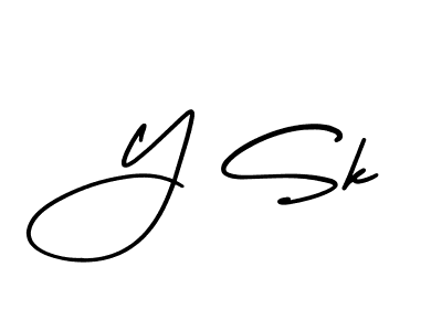 How to make Y Sk name signature. Use AmerikaSignatureDemo-Regular style for creating short signs online. This is the latest handwritten sign. Y Sk signature style 3 images and pictures png