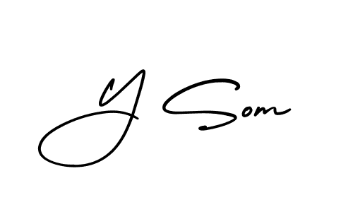 How to make Y Som name signature. Use AmerikaSignatureDemo-Regular style for creating short signs online. This is the latest handwritten sign. Y Som signature style 3 images and pictures png