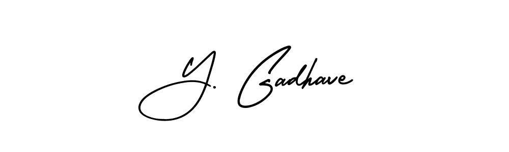 You should practise on your own different ways (AmerikaSignatureDemo-Regular) to write your name (Y. Gadhave) in signature. don't let someone else do it for you. Y. Gadhave signature style 3 images and pictures png