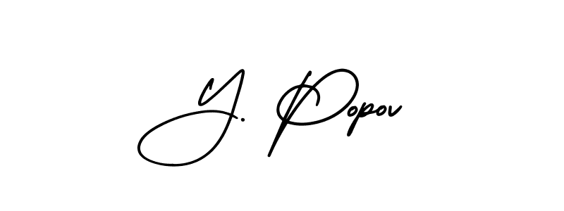 You should practise on your own different ways (AmerikaSignatureDemo-Regular) to write your name (Y. Popov) in signature. don't let someone else do it for you. Y. Popov signature style 3 images and pictures png