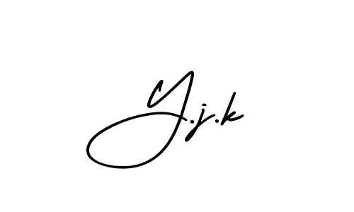 The best way (AmerikaSignatureDemo-Regular) to make a short signature is to pick only two or three words in your name. The name Y.j.k include a total of six letters. For converting this name. Y.j.k signature style 3 images and pictures png