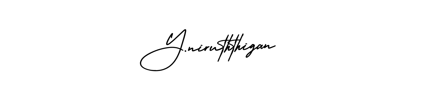 You should practise on your own different ways (AmerikaSignatureDemo-Regular) to write your name (Y.niruththigan) in signature. don't let someone else do it for you. Y.niruththigan signature style 3 images and pictures png