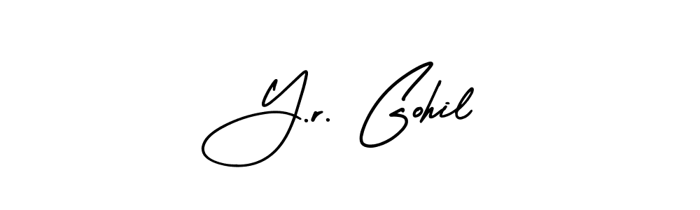 AmerikaSignatureDemo-Regular is a professional signature style that is perfect for those who want to add a touch of class to their signature. It is also a great choice for those who want to make their signature more unique. Get Y.r. Gohil name to fancy signature for free. Y.r. Gohil signature style 3 images and pictures png