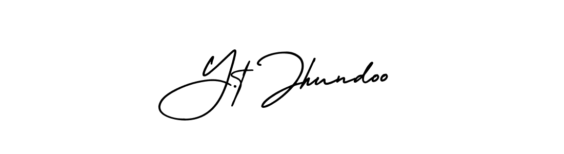 How to make Y.t Jhundoo name signature. Use AmerikaSignatureDemo-Regular style for creating short signs online. This is the latest handwritten sign. Y.t Jhundoo signature style 3 images and pictures png