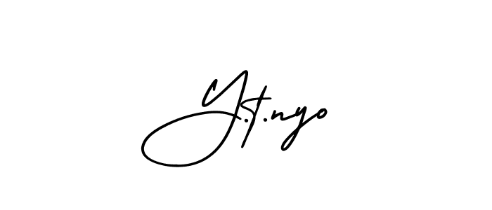 You should practise on your own different ways (AmerikaSignatureDemo-Regular) to write your name (Y.t.nyo) in signature. don't let someone else do it for you. Y.t.nyo signature style 3 images and pictures png