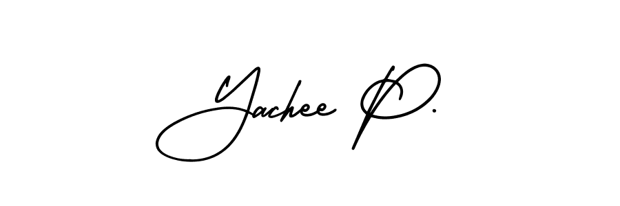 The best way (AmerikaSignatureDemo-Regular) to make a short signature is to pick only two or three words in your name. The name Yachee P. include a total of six letters. For converting this name. Yachee P. signature style 3 images and pictures png