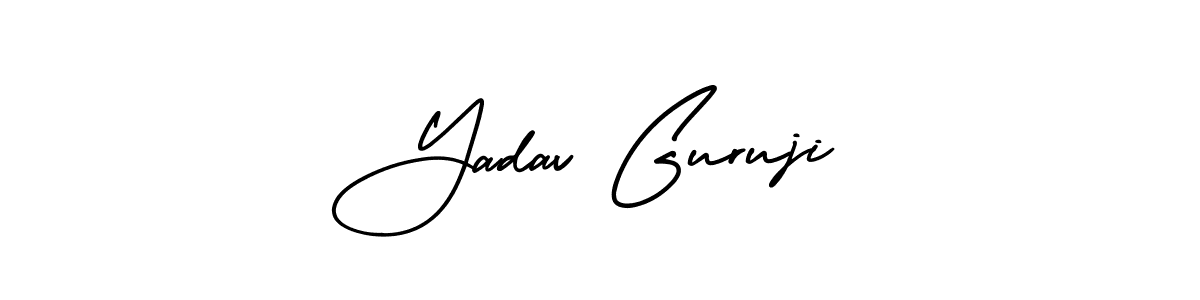 You should practise on your own different ways (AmerikaSignatureDemo-Regular) to write your name (Yadav Guruji) in signature. don't let someone else do it for you. Yadav Guruji signature style 3 images and pictures png