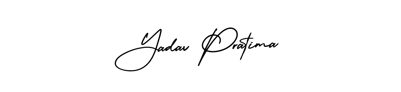 The best way (AmerikaSignatureDemo-Regular) to make a short signature is to pick only two or three words in your name. The name Yadav Pratima include a total of six letters. For converting this name. Yadav Pratima signature style 3 images and pictures png