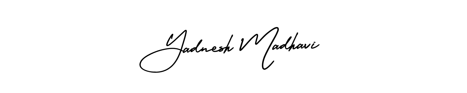 The best way (AmerikaSignatureDemo-Regular) to make a short signature is to pick only two or three words in your name. The name Yadnesh Madhavi include a total of six letters. For converting this name. Yadnesh Madhavi signature style 3 images and pictures png