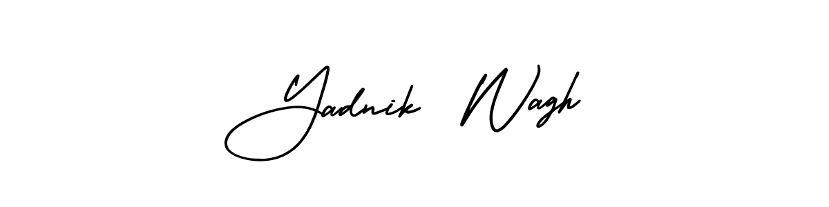 You should practise on your own different ways (AmerikaSignatureDemo-Regular) to write your name (Yadnik  Wagh) in signature. don't let someone else do it for you. Yadnik  Wagh signature style 3 images and pictures png