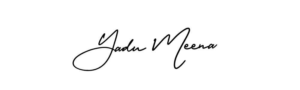 You should practise on your own different ways (AmerikaSignatureDemo-Regular) to write your name (Yadu Meena) in signature. don't let someone else do it for you. Yadu Meena signature style 3 images and pictures png