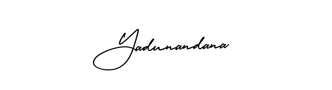 You should practise on your own different ways (AmerikaSignatureDemo-Regular) to write your name (Yadunandana) in signature. don't let someone else do it for you. Yadunandana signature style 3 images and pictures png