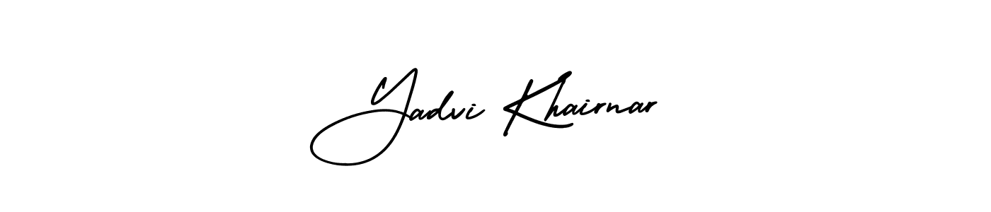You should practise on your own different ways (AmerikaSignatureDemo-Regular) to write your name (Yadvi Khairnar) in signature. don't let someone else do it for you. Yadvi Khairnar signature style 3 images and pictures png