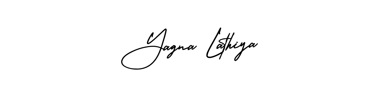 You should practise on your own different ways (AmerikaSignatureDemo-Regular) to write your name (Yagna Lathiya) in signature. don't let someone else do it for you. Yagna Lathiya signature style 3 images and pictures png