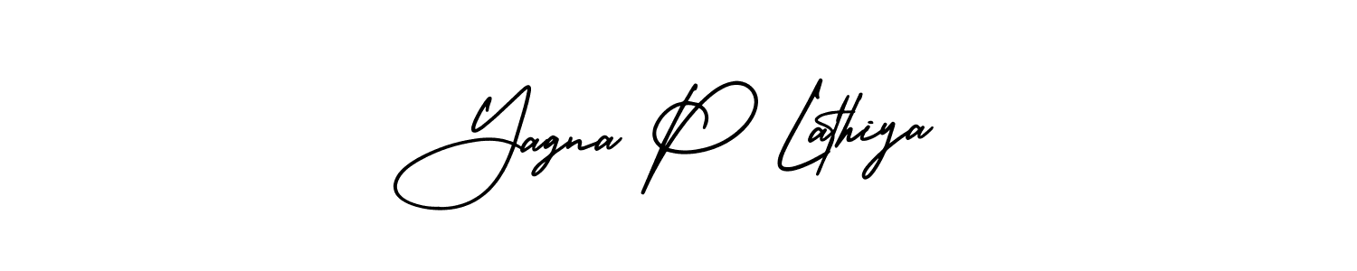 You should practise on your own different ways (AmerikaSignatureDemo-Regular) to write your name (Yagna P Lathiya) in signature. don't let someone else do it for you. Yagna P Lathiya signature style 3 images and pictures png