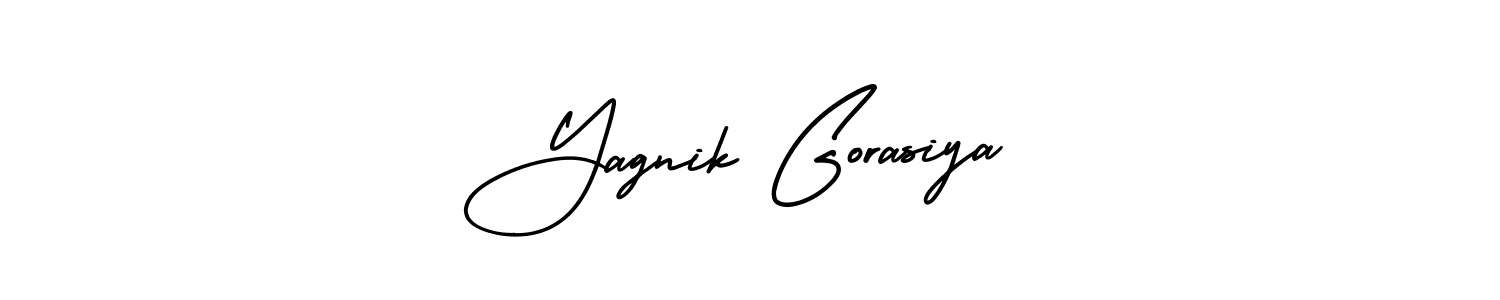 The best way (AmerikaSignatureDemo-Regular) to make a short signature is to pick only two or three words in your name. The name Yagnik Gorasiya include a total of six letters. For converting this name. Yagnik Gorasiya signature style 3 images and pictures png